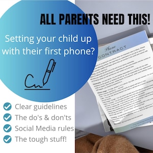 Child/Tween Cell Phone Contract, Cell Phone Agreement, Cell Phone Rules Template, Kids First Phone, Printable/Editable Cell Phone Contract