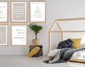 Positive Affirmationen Kinderzimmer Kunstdrucke: 6er Set (Digital Art Bundles)