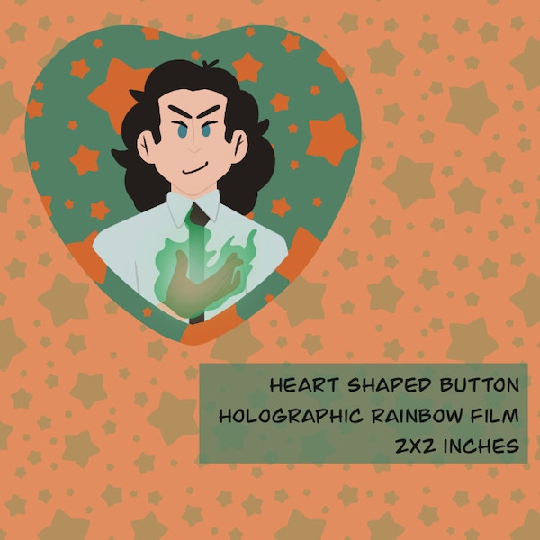 Loki and Mobius Heart Shaped Button Pins
