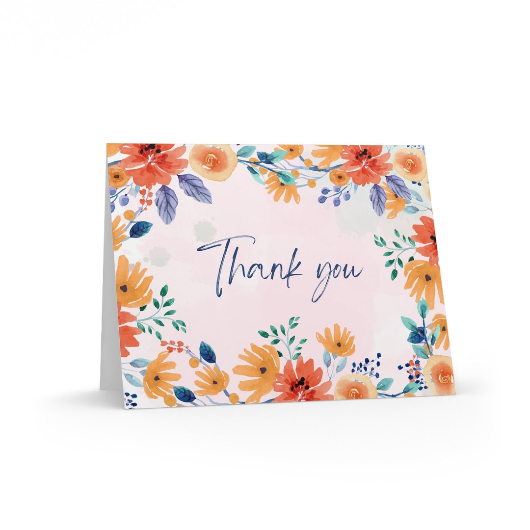 Thank You Floral Greeting Card (8, 16, 24 Pcs) With Envelopes - Etsy