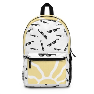 Kids Black and Yellow Waterproof Backpack Sun Melting Smiley Face Black checkered Design