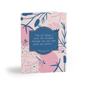Tarjeta de felicitación con versículo bíblico floral rosa (8, 16, 24 piezas) con sobres Filipenses 4:13 El bautismo de los testigos de Jehová se recupera regalo alentador