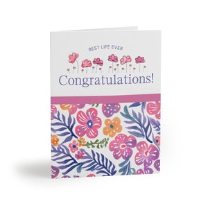 Gefeliciteerd roze bloemen beste leven ooit Jehovah Getuigen wenskaart (8, 16, 24 stuks) met enveloppen doop toewijding pionier cadeau