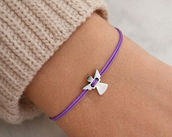 Schutzengel Armband personalisierbar | Engel Armband Gold Silber Roségold | Bandfarbe frei wählbar | Glücksbringer | Taufe Kommunion