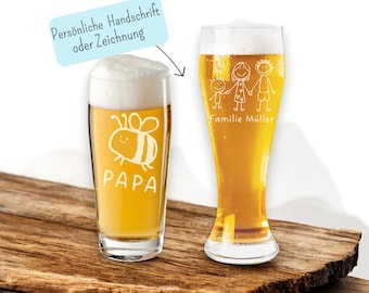 Weizenbierglas, Willibecher mit persönlicher Gravur | personalisiertes Bierglas | Zeichnung, Handschrift | Geschenkidee | Vatertag | Papa