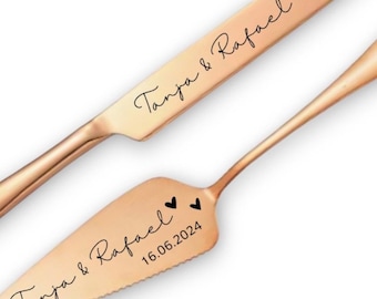 Tortenheber und Tortenmesser Set personalisiert | persönliche Gravur | Personalisiertes Geschenk |  Hochzeitslogo | Gold, Roségold, Silber