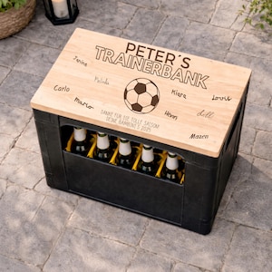 Bierkastensitz, Bierkastendeckel | personalisiertes Geschenk Trainer mit persönlicher Gravur | Geschenk Fußball | Fußballtrainer