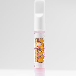 May include: A white tube with a pink cap and a label that says "WAFFLES" with the words "DISGUISED AS CREAM" in smaller font underneath. The label has a pink and yellow design.