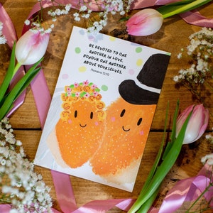 Hochzeitskarte | Biblische Vers Karte | Römer 12:10 | Frau & Mann Kuchen | Niedliche Weihnachtskarte