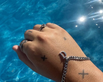 hand made Stirling silver letter solid chain bracelet link