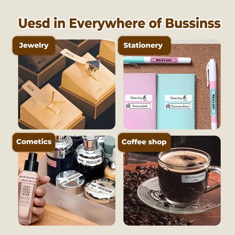 May include: A collection of various products with labels featuring the text "6SZA", "Mary's pen", "Chemistry Exercise book", "Chemistry Classroom Notas", "Blue Mountain Coffee", "quid foundat 2022/08/20 TINT IDOLE ULTRA WEAR", and "exp. 2023/12/09". The products include jewellery, stationery, cosmetics, and coffee.