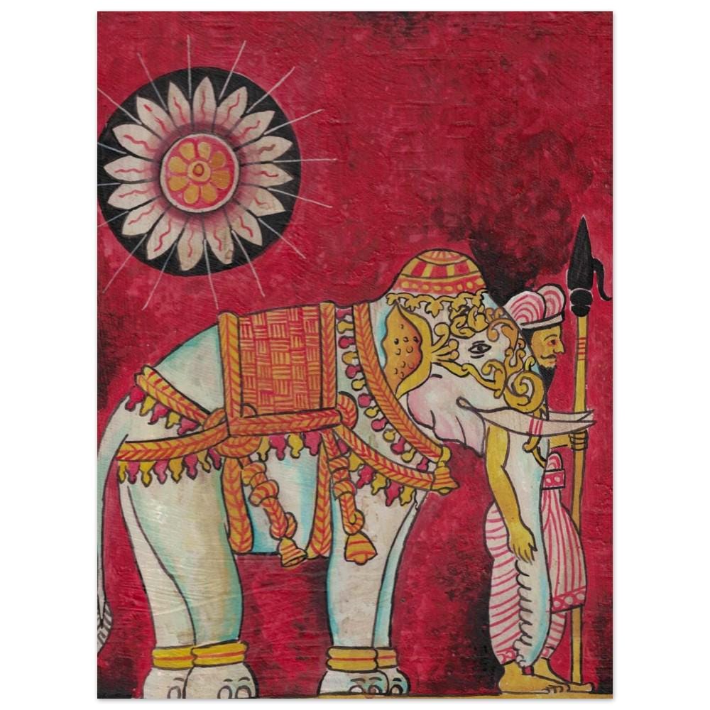 額縁付き】スリランカ セイロン 象 布絵【壁掛け可能】