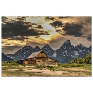 Metallwandkunst, Moulton Barn Wandkunst aus gebürstetem Metall, Metalldruck T. A. Moulton Barn, Grand Teton National Park