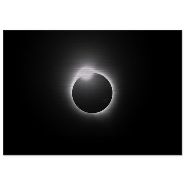 Solar eclipse 2024 diamond ring effect image Brushed Aluminum Print, metal print for wall. Ready to hang photo wall art.
