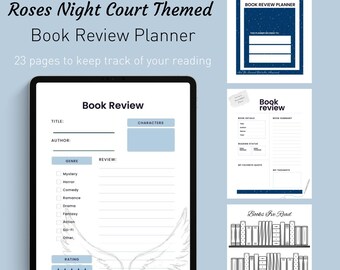 Planificador digital de libros con temática de "Una Corte de Rosas y Espinas", Planificador de lectura digital, Registro de lectura, Reseña de libros