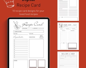 Diario digital de recetas / Planificador de comidas / Tarjeta de recetas completa / Organizador de recetas