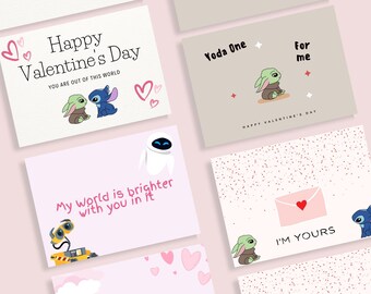 Surtido de tarjetas digitales de San Valentín / Grogu The Child / Wall-E / Stitch / Astronauta / Baby Yoda / Star Wars