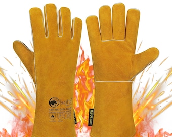 Welding Gloves Yellow Welders Gauntlets Heat Resistant Flame Retardant For BBQ Oven TIG MIG Soldering EN388 EN420 EN3407 Certificated Gloves