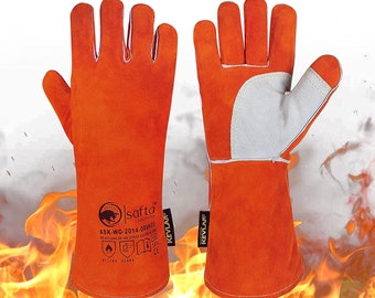 Welding Heat Resistant Gloves, Leather BBQ Gloves Grill Gloves Microwave Oven Gloves Baking Gloves Kevlar® Stitching Gardening Gloves