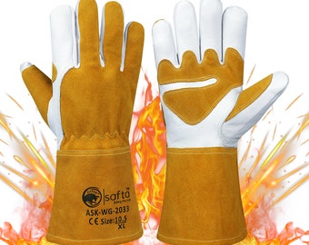 Extreme Heat Resistant Gloves, Premium Top Grain Leather MIG Welding Gloves, Reinforced Palm & Thumb Extra Protection Long Cuff