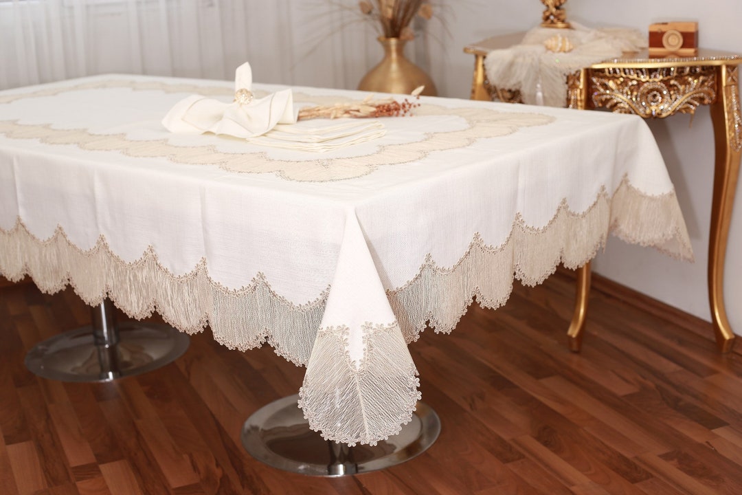 Quality Table Linens, Tablecloth Rectangle, French Lace Tablecloth Set