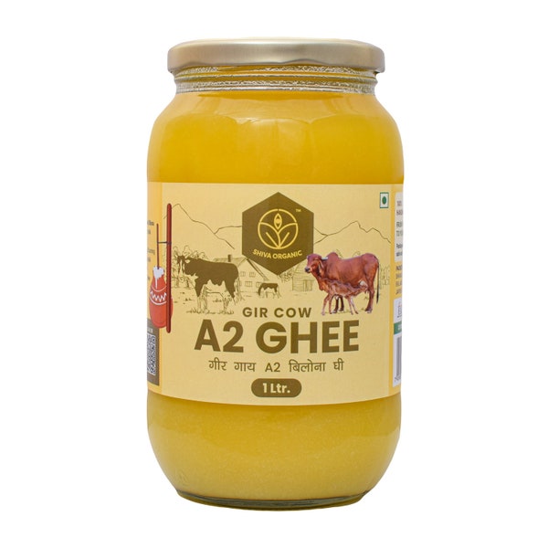 Desi Gir Koe A2 Ghee 1 ltr -Bilona Methode l Biologisch Grasvoer l Pure Desi Ghee | Biologische Ghee | Pooja Ghee | Bilona Ghee | Gecertificeerde boter