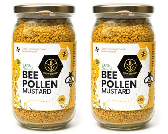 Gránulos de polen de abeja crudo multifloral - Polen de abeja mostaza de calidad superior - 100% puro natural - Proteína a base de plantas, potenciador de energía - 500 g