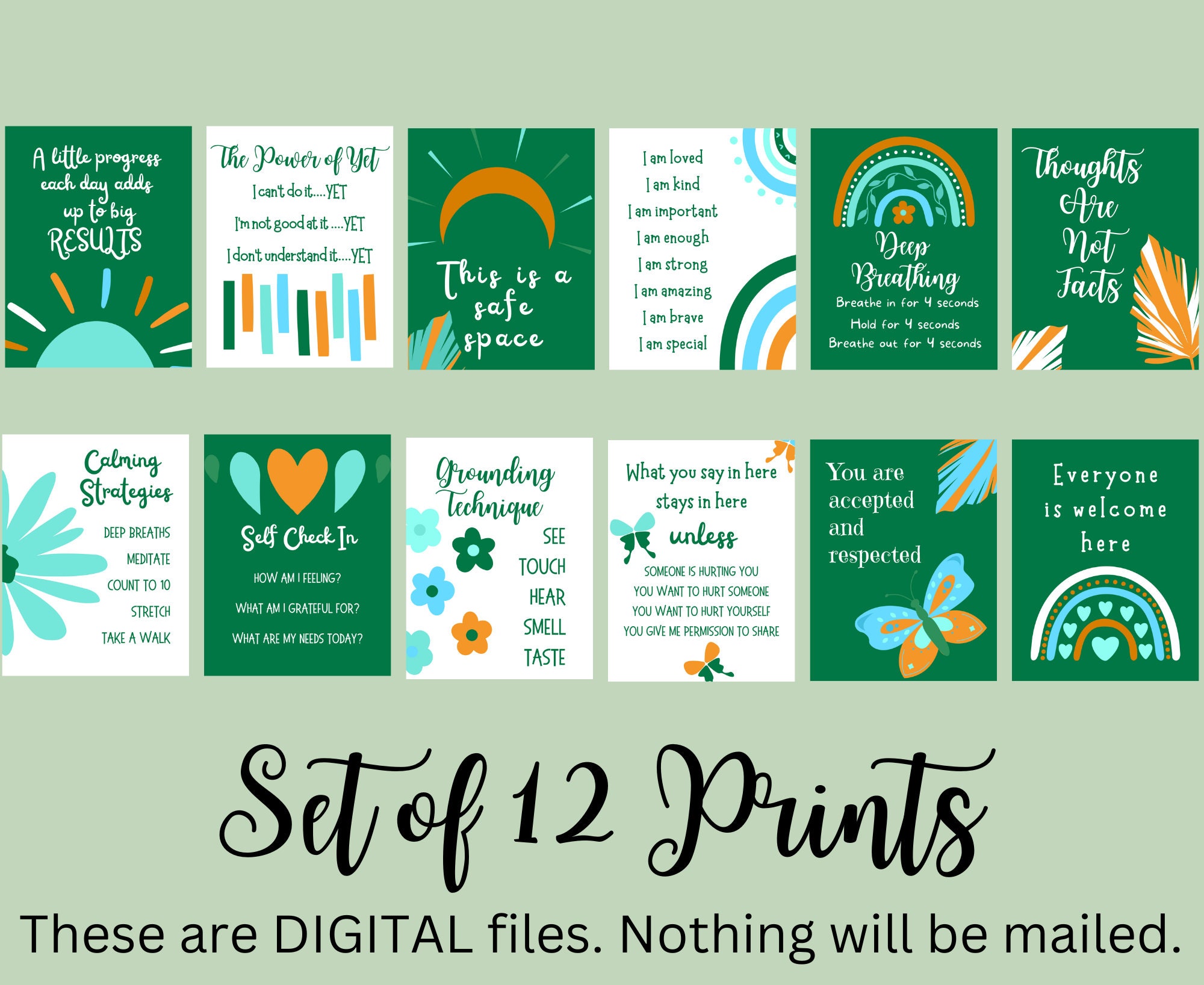 Therapist / School Counselor Office Wall Art Signs Bundle of 12 Prints ...