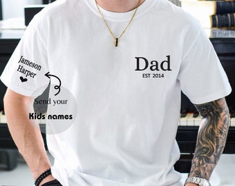 Comfort Colors Custom Embroidered Dad Shirt With Kids Names on Sleeves, New Dad Shirt, Fathers Day Shirt, Personalized Dad Est 2023 Shirts