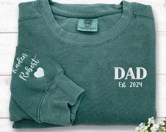 Dad Sweatshirt, Custom Embroidered Papa Sweatshirt with Kids Names, Dad Sweater, New Dad Sweatshirt, Sweater For Dad, Varsity Sweatshirt