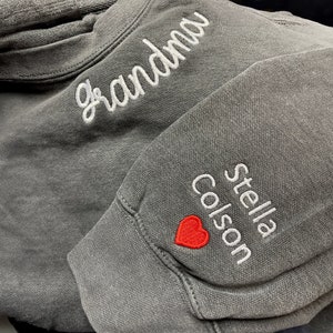 Comfort Colors® Custom Embroidered Grandma Sweatshirt With Grandkids Names On Sleeve, Grandma Embroidered Sweatshirt,Grandma Mother Day Gift