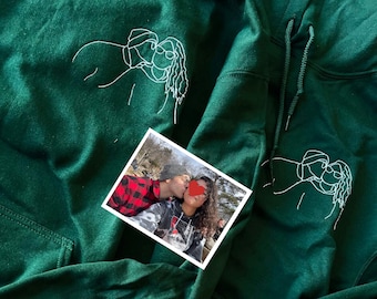 Custom Embroidered Portrait From Photo Sweatshirt, Picture Sweatshirt Embroidered, Matching Hoodies for Couple, Anniversary Gifts