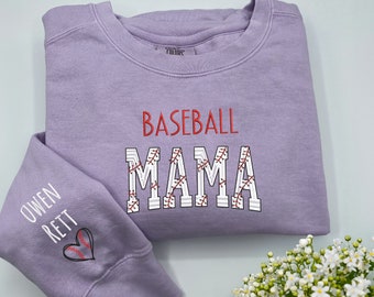 Custom Embroidered Baseball Mama Sweatshirt With Kids Names, Baseball Mom Sweatshirt, Mama Embroidered Crewneck, Baseball Mom Gift