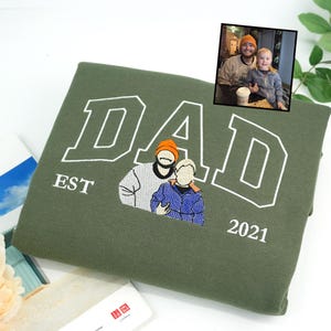 Custom Embroidered Dad Sweatshirt with Photo | Fathers Day or Birthday Gift for Dad | Personalized Dad and Son Hoodie | Portrait Shirt