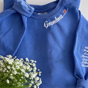 Custom Mama Comfort Colors® Sweatshirt With Kid Name on Sleeve, Mama Embroidered Sweatshirt, Mama Neckline Embroidery,Special Mom Sweatshirt image 4
