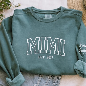 Comfort Colors® Custom Embroidered Mimi Sweatshirt With Grandkids Names, Grandma Sweatshirt Embroidered, Personalized Mimi, Momma, Mama... image 1