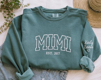 Comfort Colors® Custom Embroidered Mimi Sweatshirt With Grandkids Names, Grandma Sweatshirt Embroidered, Personalized Mimi, Momma, Mama...