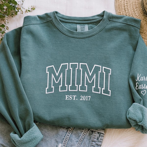 Comfort Colors® Custom Embroidered Mimi Sweatshirt With Grandkids Names, Grandma Sweatshirt Embroidered, Personalized Mimi, Momma, Mama...