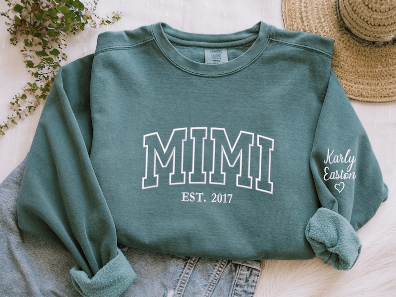 Comfort Colors® Custom Embroidered Mimi Sweatshirt With Grandkids Names, Grandma Sweatshirt Embroidered, Personalized Mimi, Momma, Mama... image 1