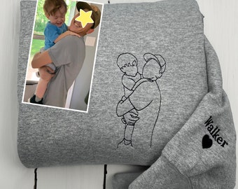 Personalized Dad Hoodies With Picture, Custom Embroidered Portrait from Photo Sweatshirt, Dad Portrait, Family Portrait, Dad Sweatshirt