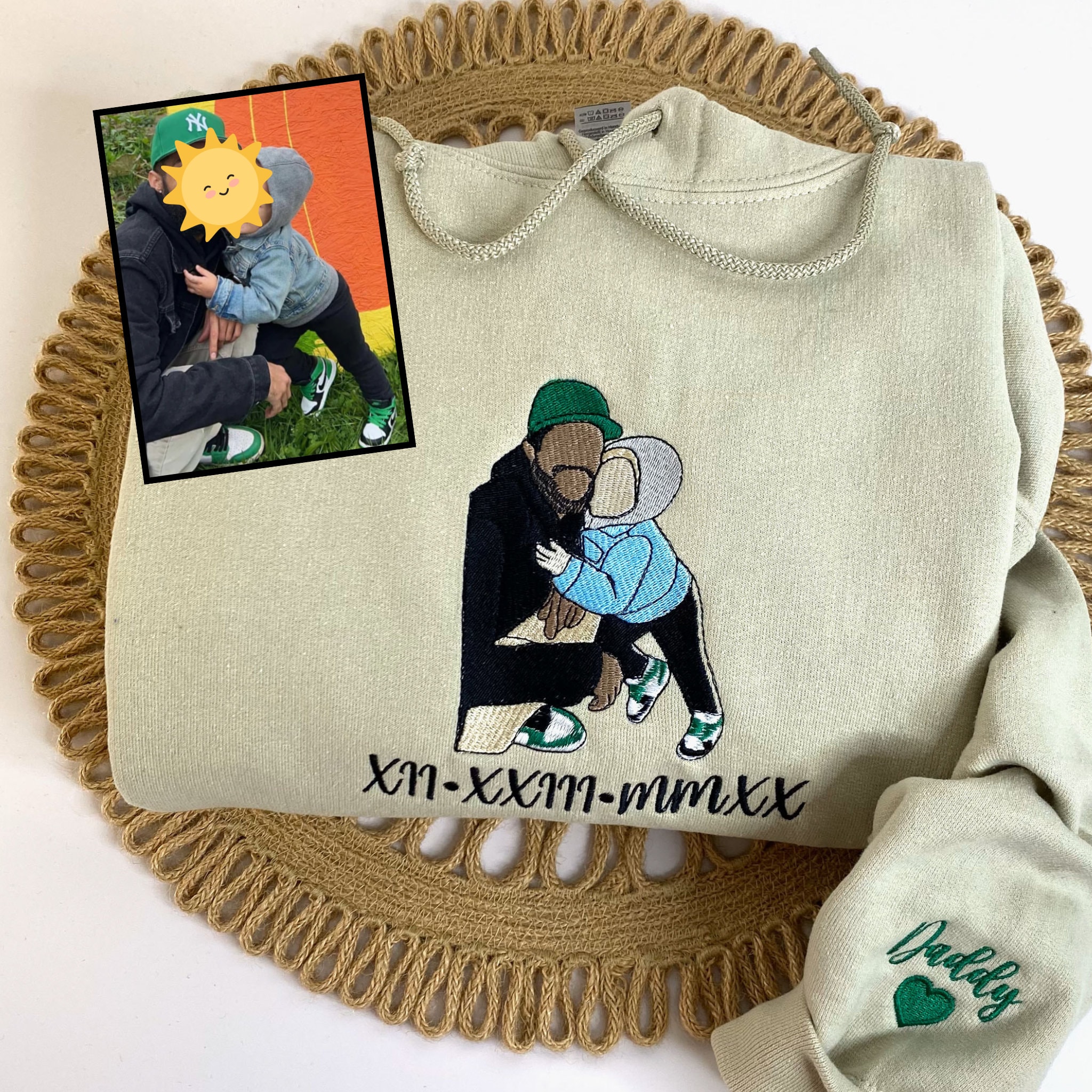 Individuell gesticktes Porträt-Sweatshirt, benutzerdefiniertes Familienporträt vom Foto, Porträt-Hoodie, Muttertagsgeschenk für Ihre Mutter, Vatertagsgeschenk
