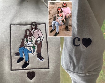 Custom Embroidered Portrait Sweatshirt, Custom Family Portrait From Photo, Portrait Hoodie, Mothers Day Gift For Your Mom, Fathers Day Gift