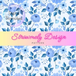 Blaue Florale Muster: PNG Digitales Papier (Digitaler Download)