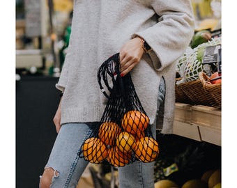Handmade Linen Net Bag, Woven String Market Tote, Poland