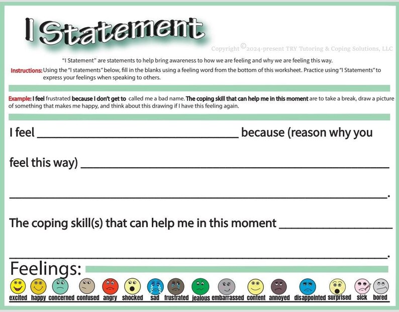 I Statement Worksheet - Etsy