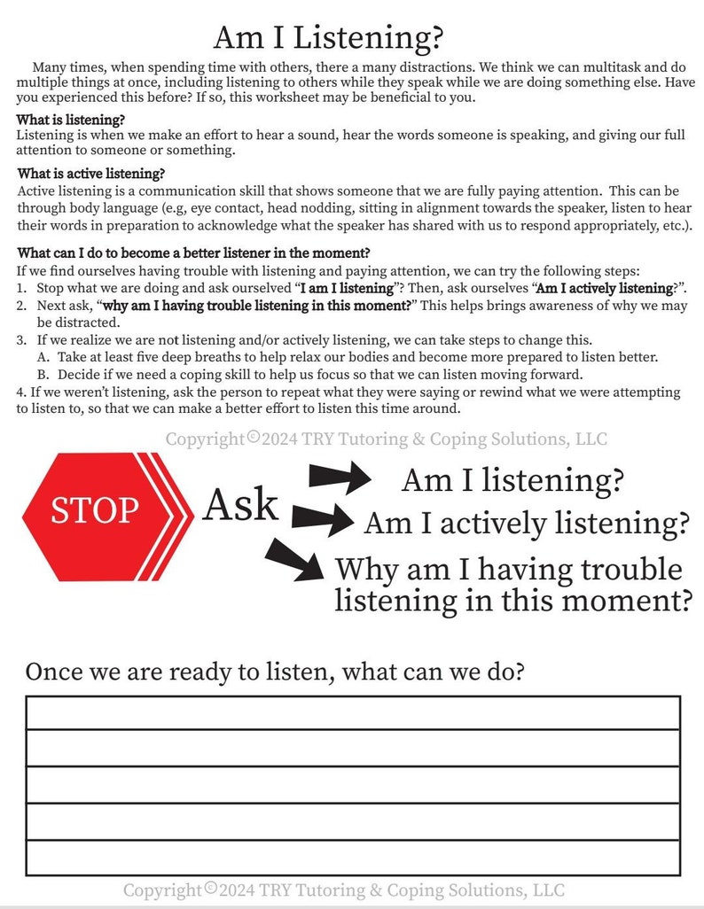 Am I Listening Worksheet - Etsy