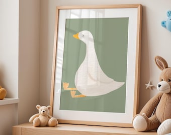 impression de chambre d'enfant vintage Green Goose pour chambre de bébé garçon ou fille, impression murale, décoration