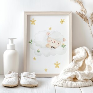 Sleepy Sheep Nursery Print for baby boy or girl bedroom, animal nursery print, gender neutral, digital download