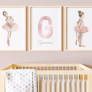 3er Set - Rosa Ballerina Drucke für Baby Mädchen Kinderzimmer Kinderzimmer Personalisierte Neugeborene Wand Kunst Poster