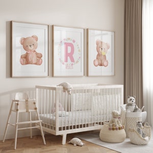 3er Set - Teddybär Liebe Drucke für Baby Mädchen Kinderzimmer Kinderzimmer Personalisierte Neugeborenen Wand Kunst Poster